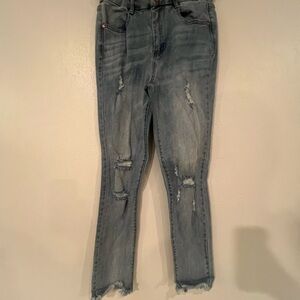 Black Label Blue Skinny Jeans Distressed Raw Hem